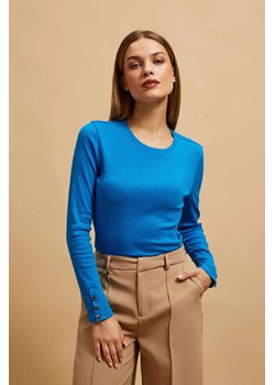 Prążkowana lazurowa bluzka damska z długim rękawem ze sklepu 5.10.15 w kategorii Bluzki damskie - zdjęcie 170772580