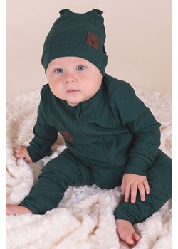 Prążkowana czapka bawełniana z uszkami zielona ze sklepu 5.10.15 w kategorii Czapki dziecięce - zdjęcie 170772594