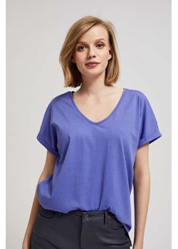 Fioletowy t-shirt damski z dekoltem w serek ze sklepu 5.10.15 w kategorii Bluzki damskie - zdjęcie 170772612