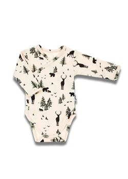 Bawełniane beżowe body chłopięce z motywem leśnym z długim rękawem ze sklepu 5.10.15 w kategorii Body niemowlęce - zdjęcie 170772770