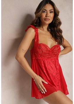 Czerwona Koronkowa Koszula Nocna Mini z Siateczki ze Stringami w Komplecie Tuala ze sklepu Renee odzież w kategorii Koszule nocne - zdjęcie 170776914