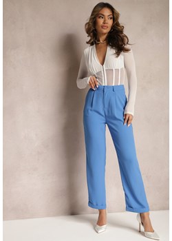 Niebieskie Klasyczne Spodnie High Waist Zapinane na Zamek Błyskawiczny Xalona ze sklepu Renee odzież w kategorii Spodnie damskie - zdjęcie 170777281
