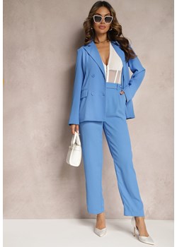 Niebieskie Spodnie High Waist z Gumką w Talii i Prostymi Nogawkami Brenissa ze sklepu Renee odzież w kategorii Spodnie damskie - zdjęcie 170777301
