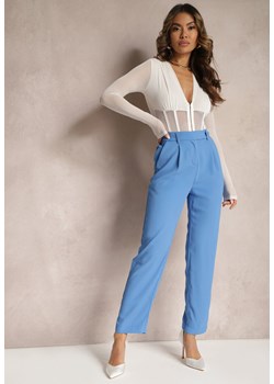 Niebieskie Spodnie High Waist z Gumką w Talii i Prostymi Nogawkami Brenissa ze sklepu Renee odzież w kategorii Spodnie damskie - zdjęcie 170777302