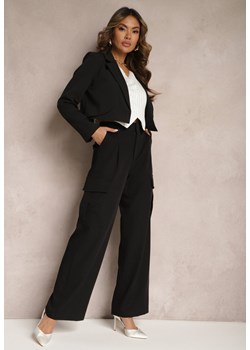 Czarne Szerokie Spodnie High Waist w Eleganckim Stylu z Kieszeniami Cargo Dekanna ze sklepu Renee odzież w kategorii Spodnie damskie - zdjęcie 170777321