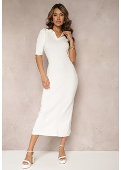 Biała Dopasowana Sukienka Wykończona Kołnierzykiem Komoria ze sklepu Renee odzież w kategorii Sukienki - zdjęcie 170777471