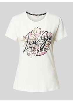 T-shirt z nadrukiem z logo i obszyciem ozdobnymi kamieniami ze sklepu Peek&Cloppenburg  w kategorii Bluzki damskie - zdjęcie 170778550