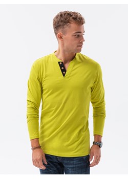 Longsleeve męski z guzikami 133L - limonkowy V5 ze sklepu Edoti w kategorii T-shirty męskie - zdjęcie 170779590