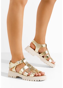 Złote sandały damskie L aurii ze sklepu Zapatos w kategorii Sandały damskie - zdjęcie 170781662