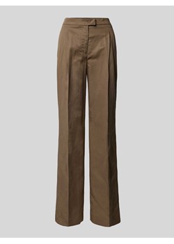 Spodnie lniane o kroju regular fit z zakładkami w pasie ze sklepu Peek&Cloppenburg  w kategorii Spodnie damskie - zdjęcie 170781791