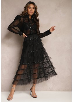 Czarna Rozkloszowana Spódnica Maxi z Falbankami i Cekinami Noobi ze sklepu Renee odzież w kategorii Spódnice - zdjęcie 170788590