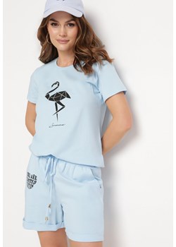 Jasnoniebieski Bawełniany Komplet na Lato T-shirt i Szorty z Nadrukiem Emorals ze sklepu Born2be Odzież w kategorii Komplety i garnitury damskie - zdjęcie 170790030