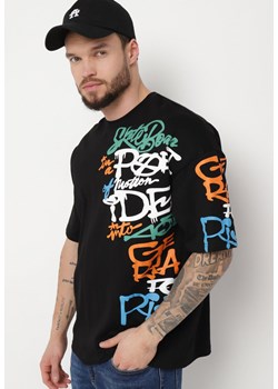 Czarna Koszulka z Bawełny Ozdobiona Nadrukiem Halconie ze sklepu Born2be Odzież w kategorii T-shirty męskie - zdjęcie 170790100