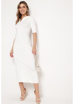 Biała Klasyczna Sukienka z Kołnierzykiem i Rozcięciem Arkusia ze sklepu Born2be Odzież w kategorii Sukienki - zdjęcie 170790622