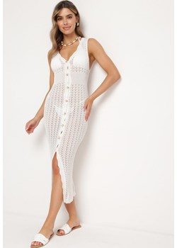 Biała Plażowa Sukienka Bodycon z Ażurowej Tkaniny Zapinana na Guziki Kyren ze sklepu Born2be Odzież w kategorii Sukienki - zdjęcie 170790734