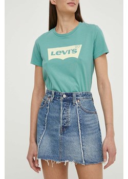 Levi&apos;s spódnica jeansowa kolor niebieski mini ołówkowa ze sklepu ANSWEAR.com w kategorii Spódnice - zdjęcie 170794310