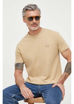 Polo Ralph Lauren t-shirt bawełniany męski kolor beżowy gładki ze sklepu ANSWEAR.com w kategorii T-shirty męskie - zdjęcie 170794382