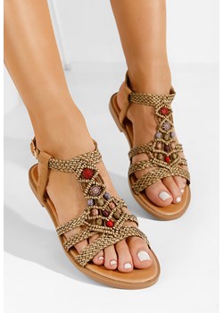 Camelowe sandały płaski Sinlea ze sklepu Zapatos w kategorii Sandały damskie - zdjęcie 170795733