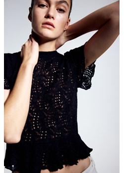 H & M - Top z ażurowej dzianiny z wiązanym detalem - Czarny ze sklepu H&M w kategorii Bluzki damskie - zdjęcie 170797241