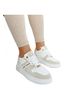 Biało-beżowe sneakersy na platformie Negisti białe ze sklepu ButyModne.pl w kategorii Buty sportowe damskie - zdjęcie 170797832