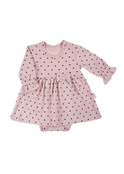Sukienko-body dziewczęce różowe w serduszka z długim rękawem ze sklepu 5.10.15 w kategorii Body niemowlęce - zdjęcie 170807893