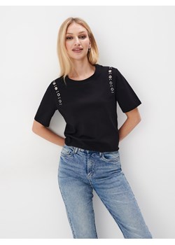 Mohito - Bawełniany t-shirt - czarny ze sklepu Mohito w kategorii Bluzki damskie - zdjęcie 170815261