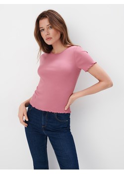 Mohito - Bawełniany różowy t-shirt - pastelowy różowy ze sklepu Mohito w kategorii Bluzki damskie - zdjęcie 170818903