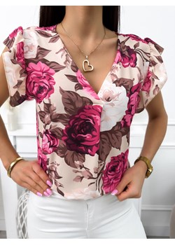Beżowa Bluzeczka w Różowe Kwiaty ze sklepu ModnaKiecka.pl w kategorii Bluzki damskie - zdjęcie 170820282