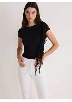Reserved - T-shirt z dekoracyjnym brzegiem - czarny ze sklepu Reserved w kategorii Bluzki damskie - zdjęcie 170821360