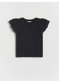 Reserved - Bawełniany t-shirt z falbanką - czarny ze sklepu Reserved w kategorii Bluzki dziewczęce - zdjęcie 170823634