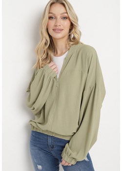 Zielona Bluza Bomberka z Szerokimi Rękawami i Ściągaczami Nalerin ze sklepu Born2be Odzież w kategorii Bluzy damskie - zdjęcie 170825562