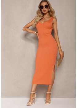 Pomarańczowa Sukienka o Fasonie Bodycon z Błyszczącej Prążkowanej Dzianiny Jorunntes ze sklepu Renee odzież w kategorii Sukienki - zdjęcie 170826212