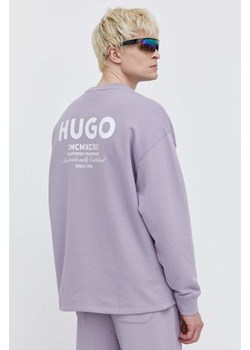 Hugo Blue bluza bawełniana męska kolor fioletowy z nadrukiem 50510732 ze sklepu ANSWEAR.com w kategorii Bluzy męskie - zdjęcie 170830063