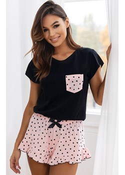 Bawełniana piżama damska w serca Juliana, Kolor czarno-różowy, Rozmiar L, SENSIS ze sklepu Intymna w kategorii Piżamy damskie - zdjęcie 170830852
