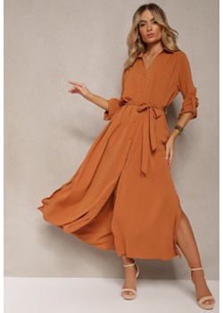 Brązowa Casualowa Sukienka Koszulowa na Guziki z Kieszeniami Jezebel ze sklepu Renee odzież w kategorii Sukienki - zdjęcie 170833792