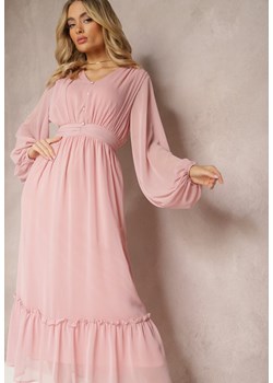 Różowa Plisowana Sukienka Koktajlowa Ozdobiona Guzikami i Falbankami Osumia ze sklepu Renee odzież w kategorii Sukienki - zdjęcie 170833802