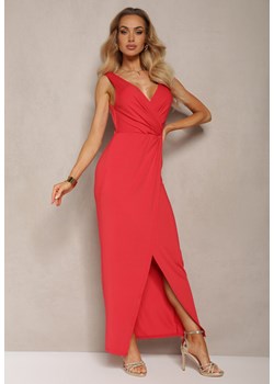 Czerwona Kopertowa Sukienka w Koktajlowym Stylu z MarszczeniemKalkisa ze sklepu Renee odzież w kategorii Sukienki - zdjęcie 170833872