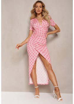 Różowa Sukienka Bodycon z Kopertowym Dekoltem Rozcięciem i Subtelnym Drapowaniem Zaleatie ze sklepu Renee odzież w kategorii Sukienki - zdjęcie 170834082