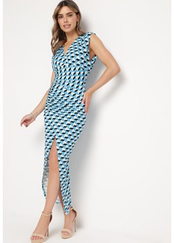 Niebiesko-Czarna Dopasowana Sukienka z Marszczeniem Terysa ze sklepu Born2be Odzież w kategorii Sukienki - zdjęcie 170836391