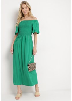 Zielona Bawełniana Sukienka Hiszpanka z Marszczoną Górą o Rozkloszowanym Fasonie Lulvia ze sklepu Born2be Odzież w kategorii Sukienki - zdjęcie 170836470