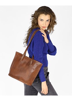 Torebka damska shopper uszlachetniona skóra włoska - MARCO MAZZINI brązowa ze sklepu Verostilo w kategorii Torby Shopper bag - zdjęcie 170838012