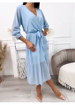 Błękitna Sukienka z Kopertowym Dekoltem ze sklepu ModnaKiecka.pl w kategorii Sukienki - zdjęcie 170838384
