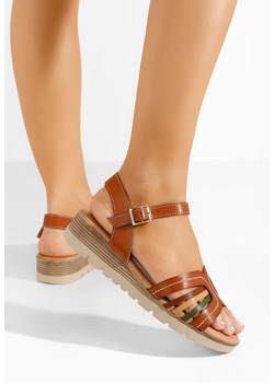 Camelowe sandały damskie Zapria ze sklepu Zapatos w kategorii Sandały damskie - zdjęcie 170838974