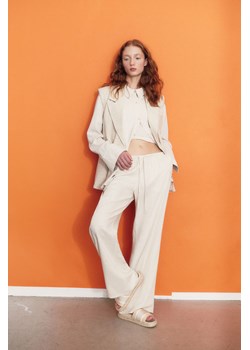 H & M - Spodnie bez zapięcia z domieszką lnu - Beżowy ze sklepu H&M w kategorii Spodnie damskie - zdjęcie 170842724
