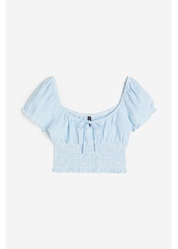 H & M - Elastycznie marszczona bluzka z bufkami - Niebieski ze sklepu H&M w kategorii Bluzki damskie - zdjęcie 170842804
