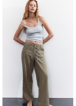 H & M - Proste spodnie z domieszką lnu - Beżowy ze sklepu H&M w kategorii Spodnie damskie - zdjęcie 170842864