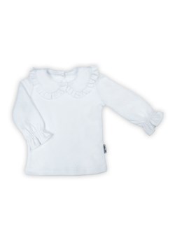 Bluzka bawełniana dziewczęca z długim rękawem i ozdobnym kołnierzykiem biała ze sklepu 5.10.15 w kategorii Bluzki dziewczęce - zdjęcie 170850750