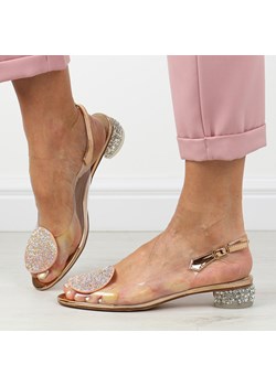 Różowe silikonowe sandały damskie na obcasie z kryształami, transparen ze sklepu suzana.pl w kategorii Sandały damskie - zdjęcie 170853311