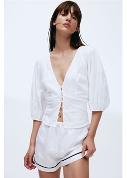 H & M - Bluzka z domieszką lnu - Biały ze sklepu H&M w kategorii Bluzki damskie - zdjęcie 170855111