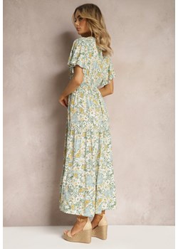 Jasnozielona Letnia Sukienka Rozkloszowana z Bawełnianej Tkaniny w Kwiaty Electria ze sklepu Renee odzież w kategorii Sukienki - zdjęcie 170859822